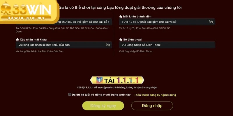 Các bước đăng ký 33WIN chi tiết trên máy tính