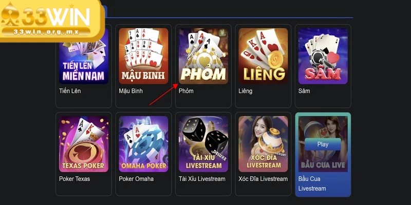 Phỏm là tựa game rất được yêu thích khi đến với game bài 33WIN